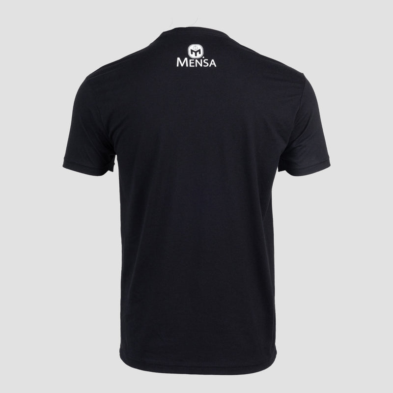 Rear view of mens tee with white Mensa logo below neckline