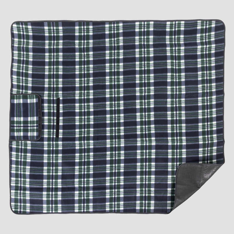 Mensa fleece blanket with plaid pattern rolled out