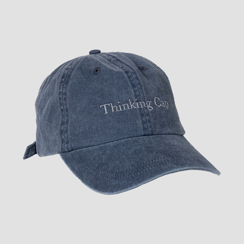 Navy hat with text "Thinking Cap" on front