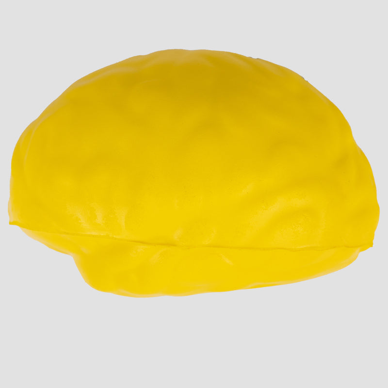 side view of yellow brain stress ball
