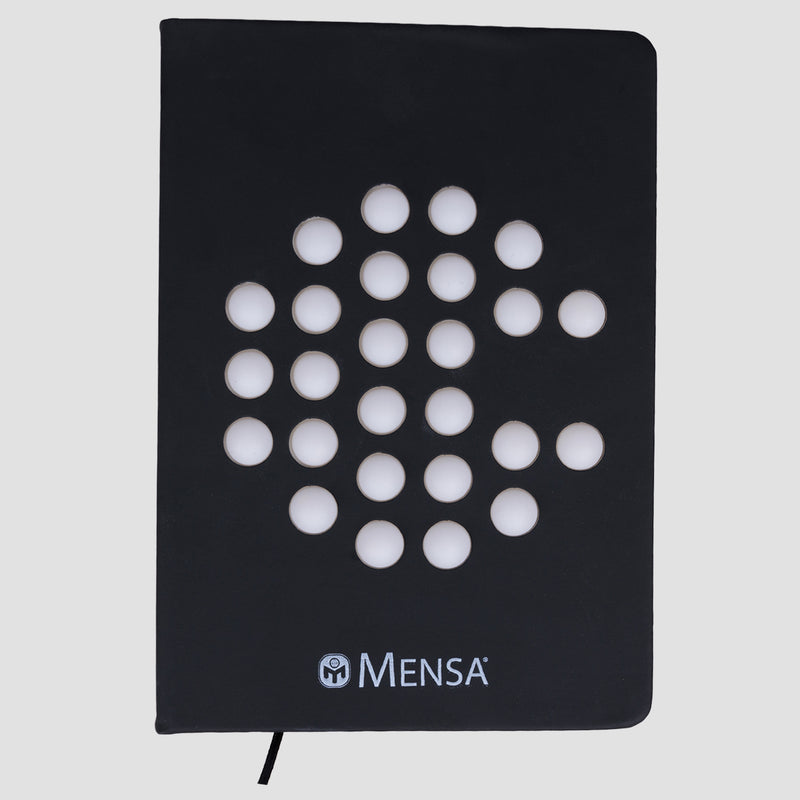 Black notebook with bubble pop front and white Mensa logo