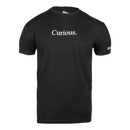Black tee with "Curious" text 