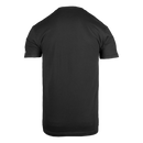 Rear view of black tee on a white background