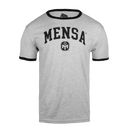 Athletic heather tee with black accents with MENSA collegiate logo on front