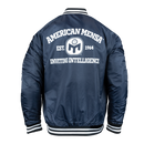Rear view of Navy club jacket with Mensa logo and text "AMERICAN MENSA EST. 1964 INVITING INTELLIGENCE"