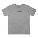 Youth Grey tee with "Explore" text