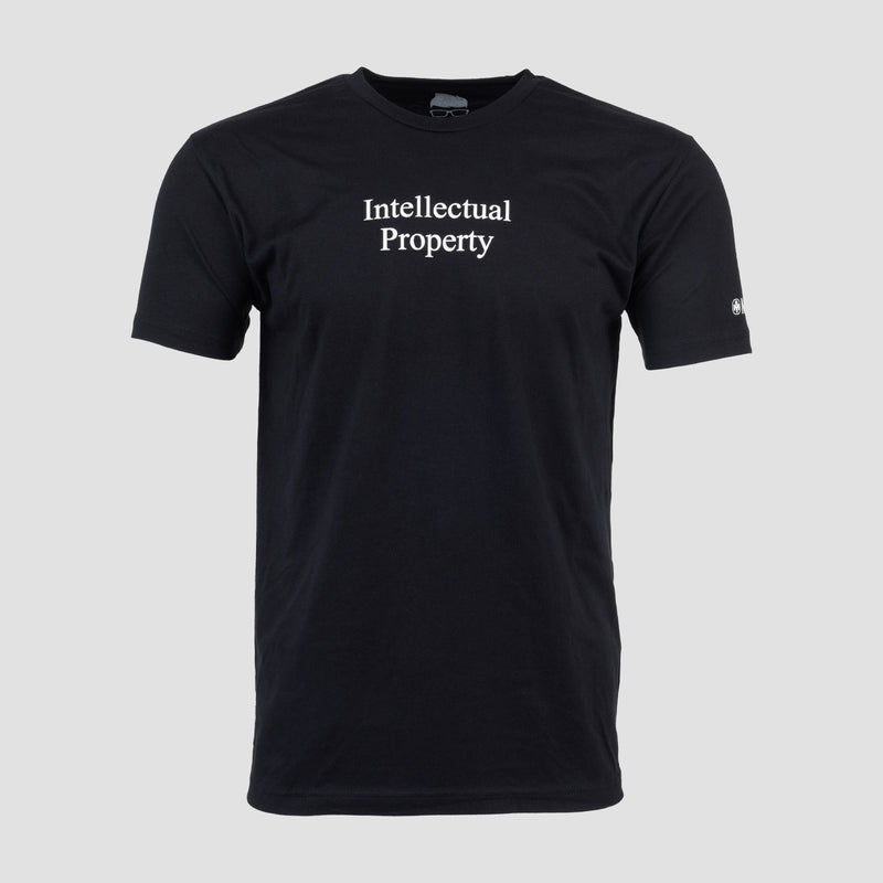 Black tee with white text "Intellectual Property"