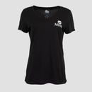 Mensa ladies black tee with white Mensa logo on left chest