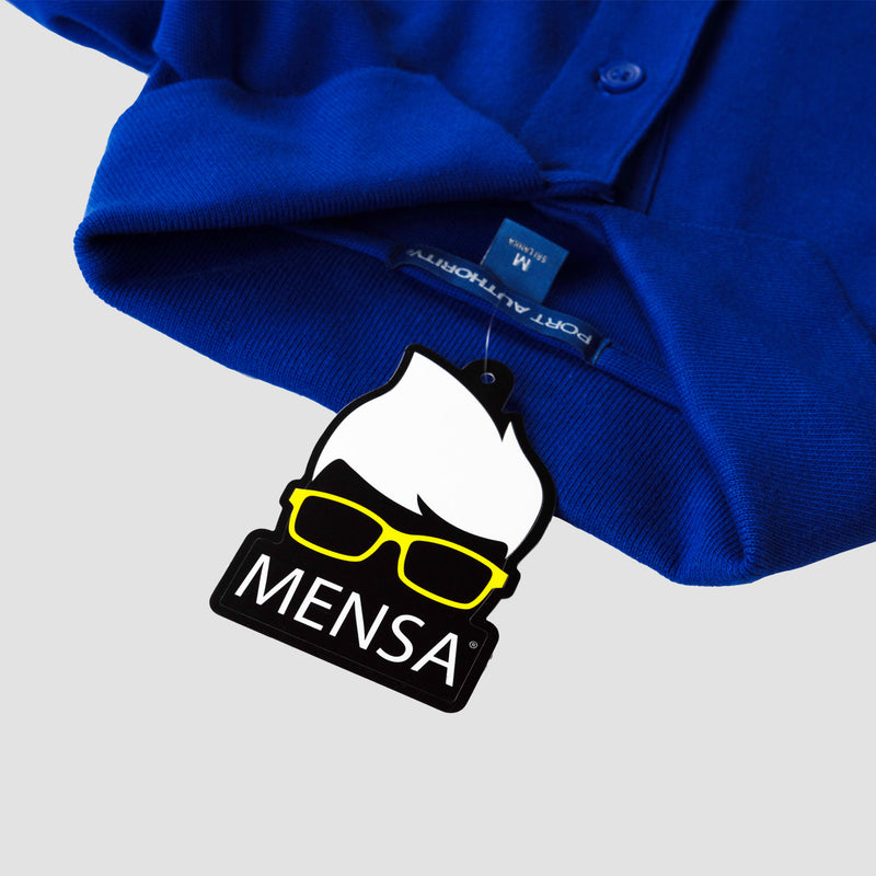 tag of Royal Mensa Logo Pique Polo Featuring Hair and Glasses graphic and Mensa Logo
