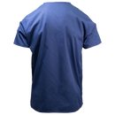 Rear view of navy scrub shirt
