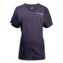 Black Mensa Women's Scrub Top with white "SmartWear BY MENSA" text on left chest