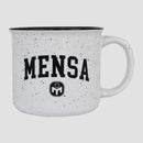 White Campfire mug with black MENSA logo