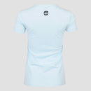 rear view of ice blue ladies tee with Mensa logo on upper back
