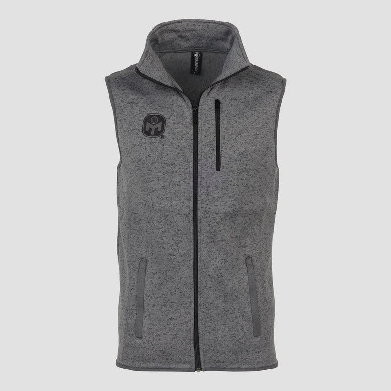 Heather Charcoal Mensa Knit Sweater Vest with Mensa logo on right chest