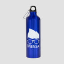 Royal Mensa Aluminum Sports Bottle with hair and glasses logo in white and white "Mensa" text