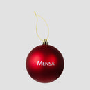 rear view of Mensa Red 2024 Holiday Ornament with white "Mensa" text