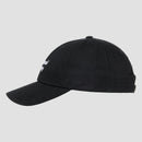 side view of Black hat with white "Intellectual Property" text on front