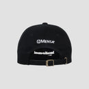 rear view of black hat with white "Mensa" text and logo on back