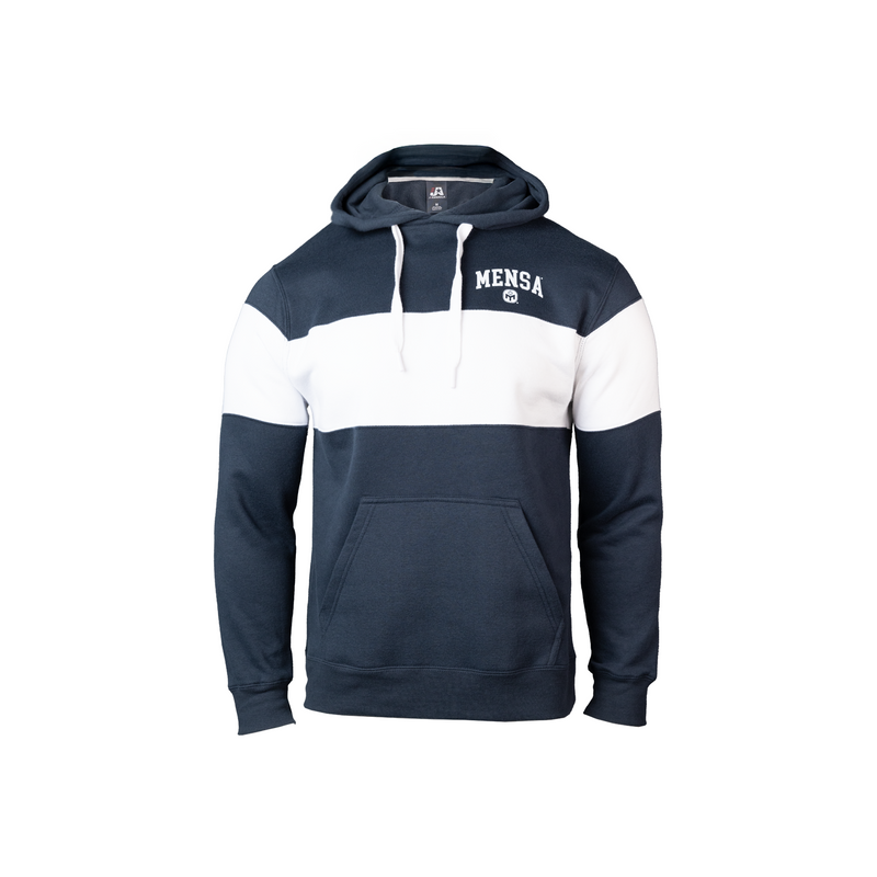 Navy and white hoodie with 'Mensa' logo