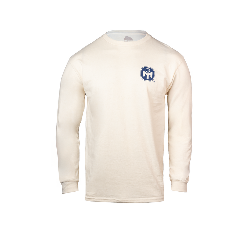 Natural long-sleeve shirt with a Mensa logo on the left chest