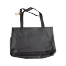 Grey tote bag with a tag on a white background