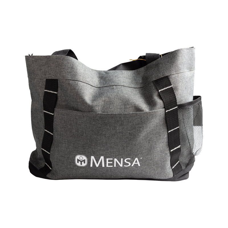 Gray tote bag with Mensa logo