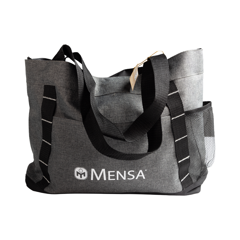 Gray tote bag with 'Mensa' logo