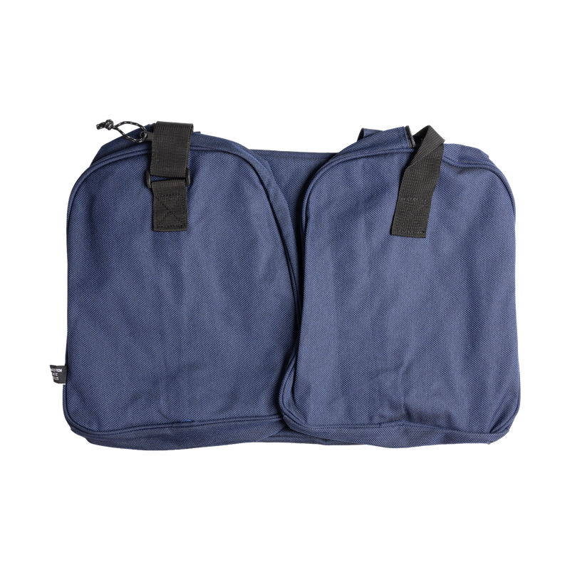Folded navy duffel bag