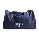 Navy blue duffel bag with 'Mensa' logo