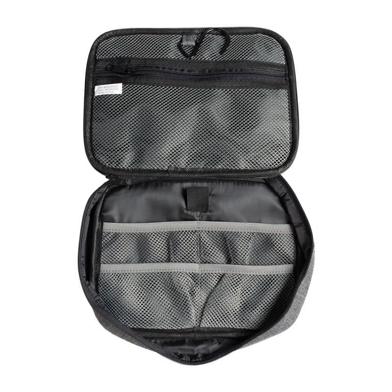 Grey travel organizer bag with mesh compartments