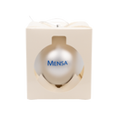 Silver ornament in box with blue "Mensa" Logo