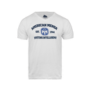 White t-shirt with 'American Mensa INVITING INTELLIGENCE' logo and text on a white background