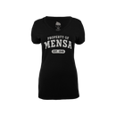 Women's black V-Neck Tee with "PROPERTY OF MENSA" text