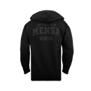 Back of black hoodie with "PROPERTY OF MENSA EST 1946" text