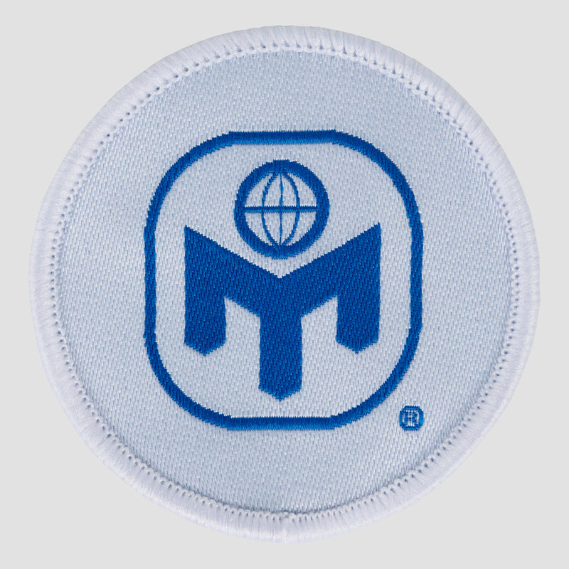 White patch with royal Mensa bug logo