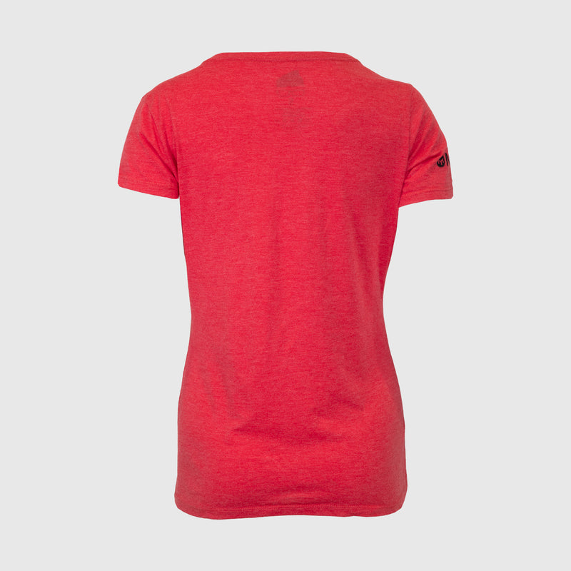 rear view of red Mensa 2025 AG Chicago Ladies V Neck