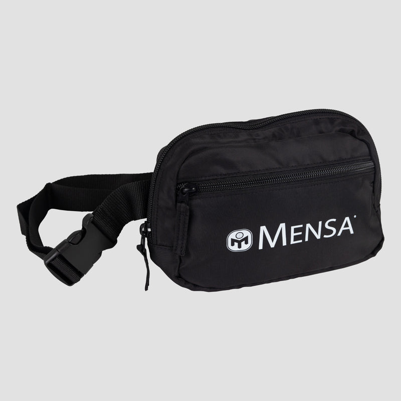 Black Fanny pack with white Mensa logo and "MENSA" text on front