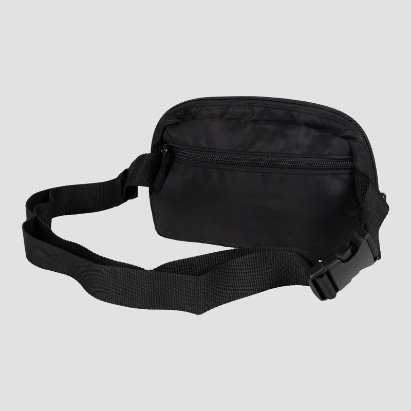 rear view of black Mensa Fanny pack with rear zipper