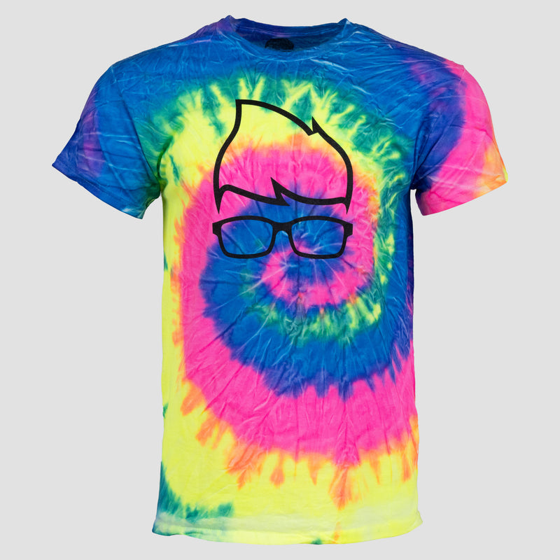 Tie dye tee with black outline of Hair and Glasses Geeky guy