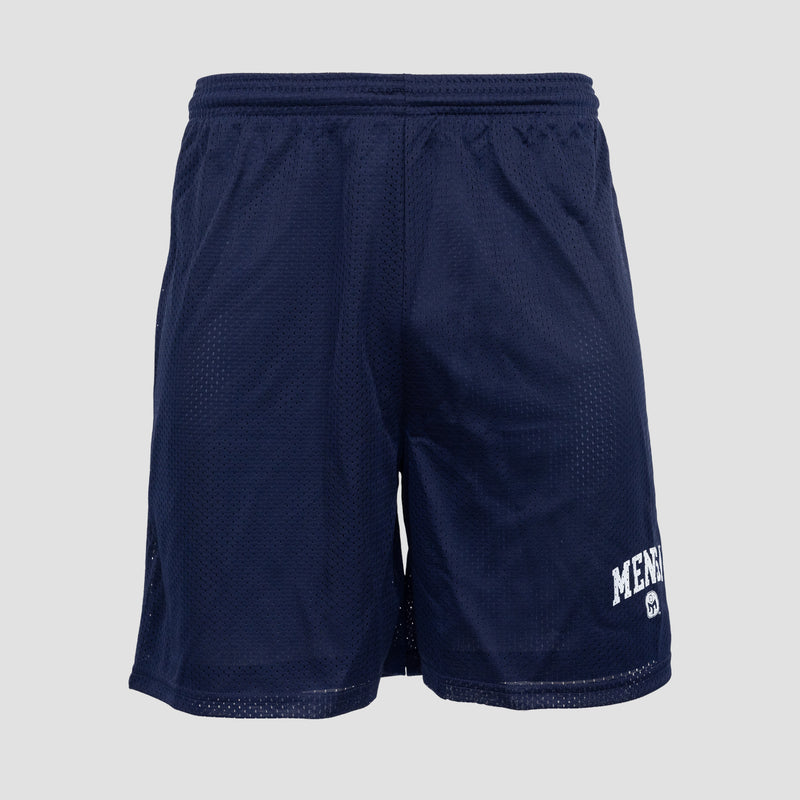Navy Gym shorts with white "MENSA" text and Mensa logo on left leg