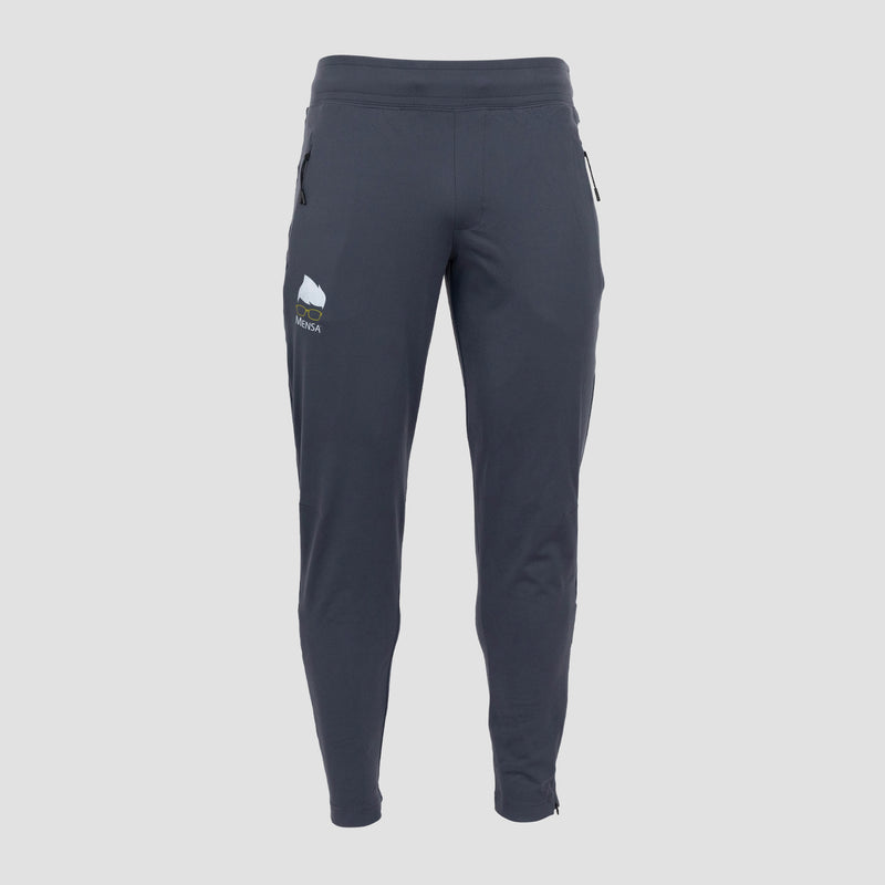 Graphite Mensa jogger with "Mensa" text on right leg and Hair and glasses graphic