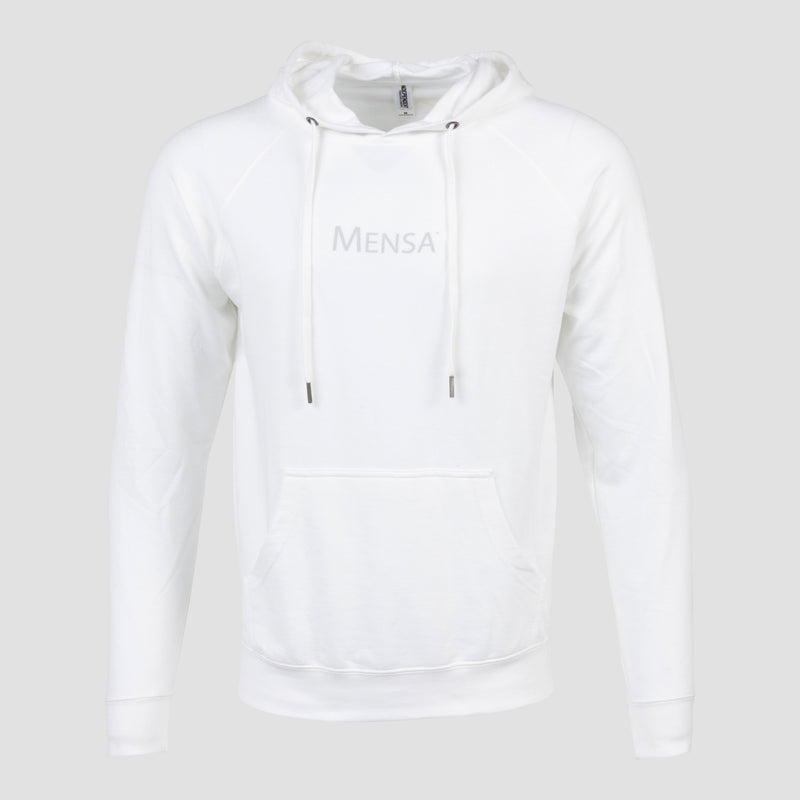 lightweight hooded sweatshirt with "MENSA" text on center chest