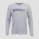 Heather Grey Long Sleeve logo tee with navy Mensa logo on chest