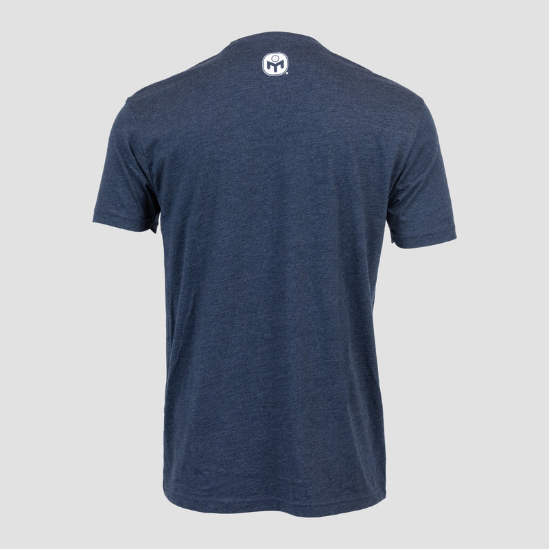 Rear view of navy tee with white Mensa logo on upper back