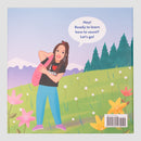 back cover of book with graphic of Miss Arlene with speech bubble "Hey! Ready to learn how to count? Let's go!"