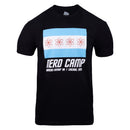 unisex black tee with Graphic of 4 red atoms on white and blue background with white text below on black background "NERD CAMP AMERICAN MENSA AG | CHICAGO, 2025"