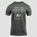 royal pine tee with white text "All the good chemistry joke Argon" with argon stylized as a periodic table element