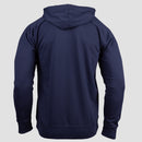 Rear view of indigo lightweight jacket