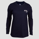 Navy Collegiate LS Ladies Tee with white MENSA logo on left chest
