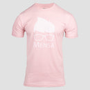 Unisex light pink tee with white geeky hair and glasses graphic on front with "MENSA" text